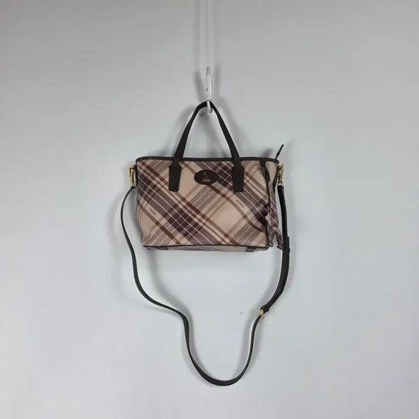 [BUNJANG] Hazzys Brown Check Pattern Tote Bag Crossbody Bag / 헤지스 브라운 체크 패턴 토트백 크로스백 260713