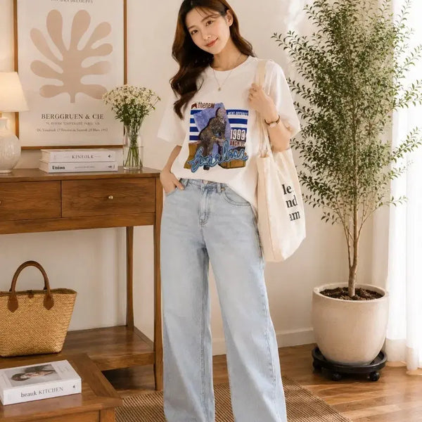 [BUNJANG] Graphic Short Sleeve T-Shirt White / 그래픽 반팔 티셔츠 화이트