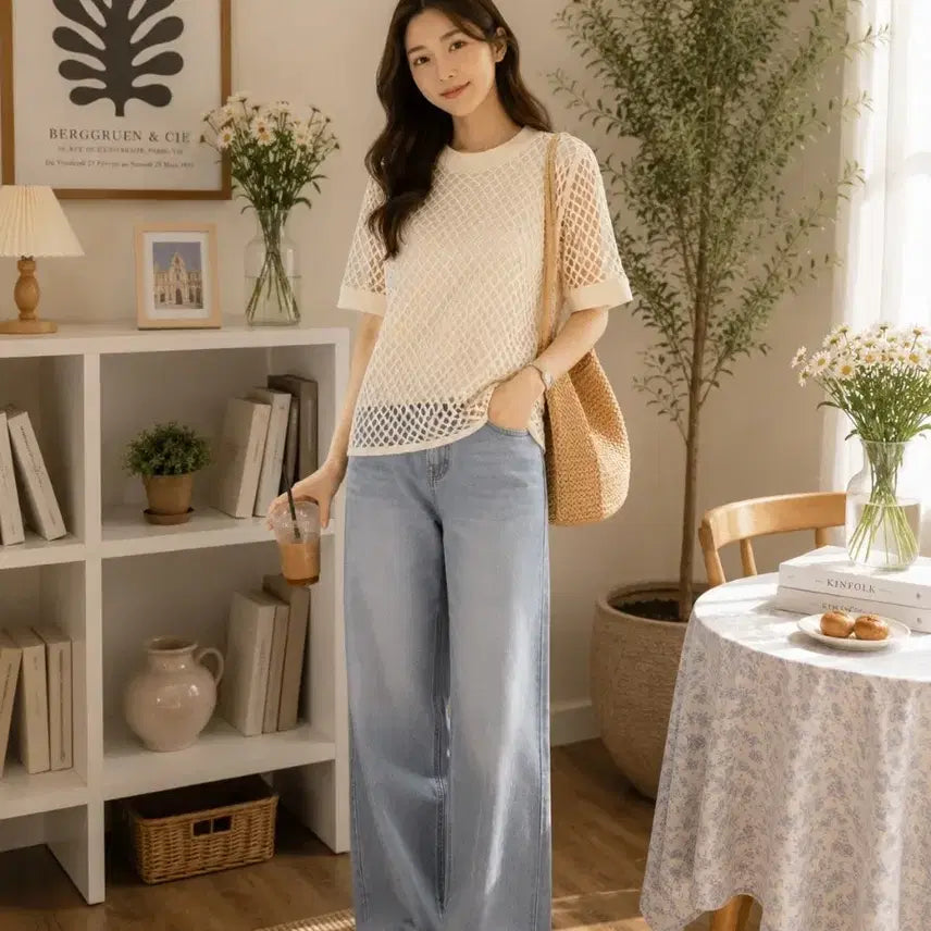 [BUNJANG] Women's Short Sleeve T-Shirt - Ivory / 반팔 티셔츠 아이보리