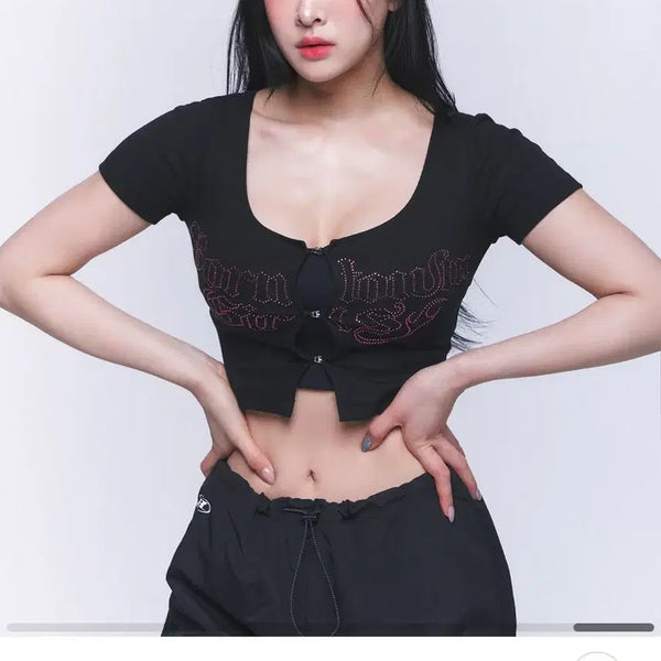 [BUNJANG] Born to Win Sparkling B Girls Hook Cardigan Black / 본투윈 SPARKLING B GIRLS HOOK CARDIGAN 블랙