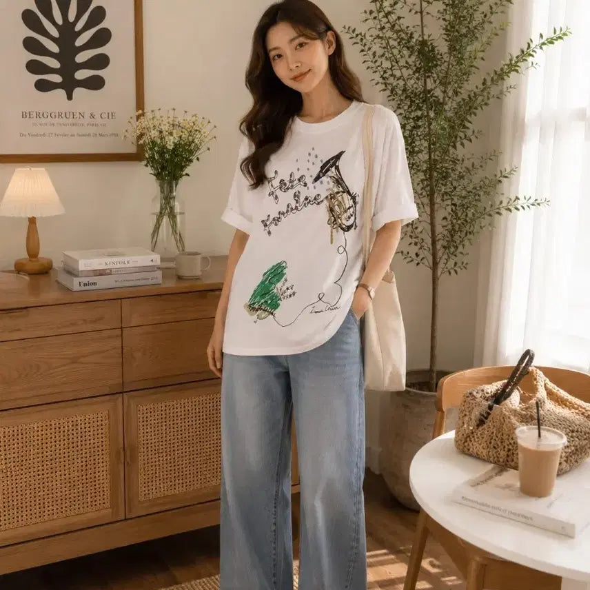 [BUNJANG] White Graphic T-Shirt / 화이트 그래픽 티셔츠