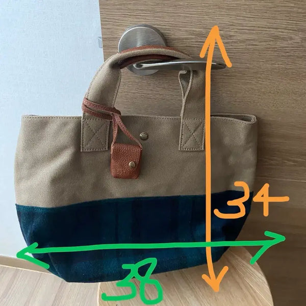 [BUNJANG] Two-Tone Check Canvas Tote Bag / 체크 투톤 캔버스 가방