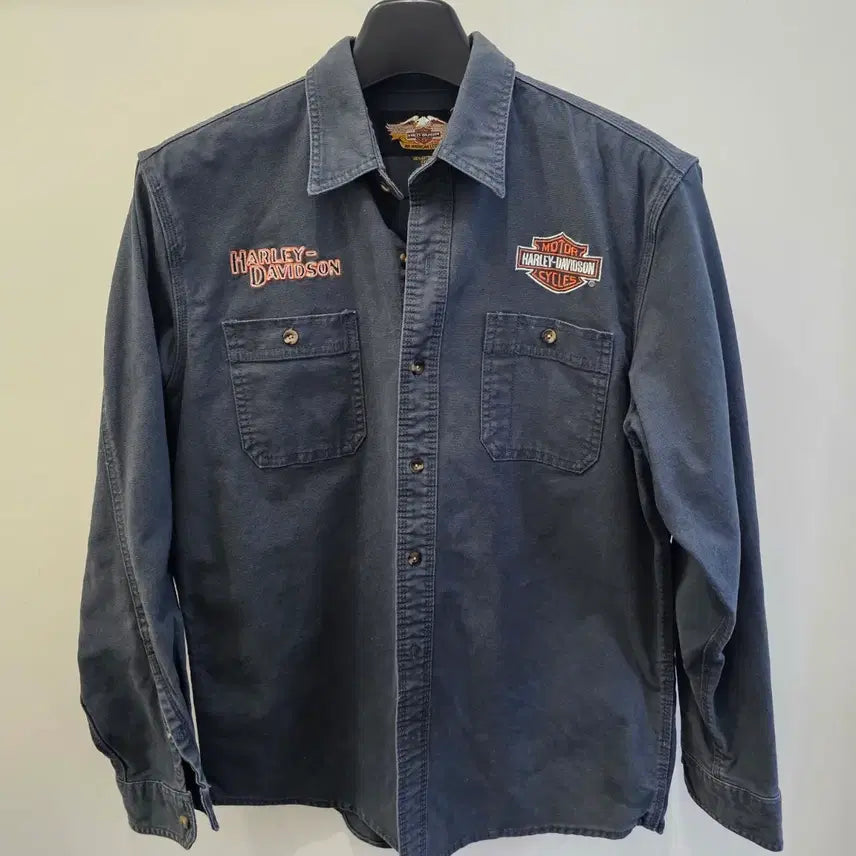 [BUNJANG] Harley-Davidson Cotton Work Shirt Charcoal/Navy / 할리데이비슨 셔츠