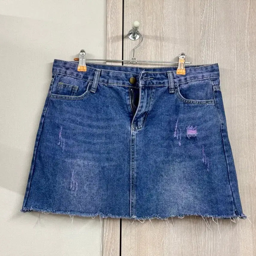 [BUNJANG] Purple Denim Mini Skirt Vintage Wash Cut / 퍼플 데님 스커트 빈티지 워싱 컷