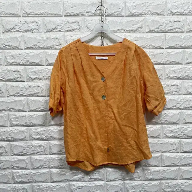 [BUNJANG] Linen Short Sleeve Blouse / 2524) 린넨 반팔 블라우스