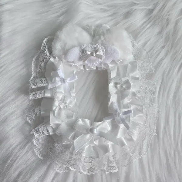 [BUNJANG] Handmade Lace Toploader Deco Kit - White Angel Cat Ribbon Balletcore / 레이스탑꾸 화이트 고양이 엔젤 리본 발레코어 물방울 하트 탑로더 꾸미기