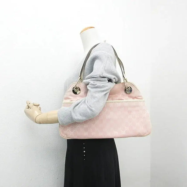 [BUNJANG] Gucci Pink Canvas Leather Handle Tote Bag / 정품 구찌 핑크 캔버스 레더 핸들 토드겸 숄더백