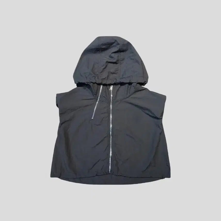 [BUNJANG] Vintage Charcoal Asymmetrical Zipper Cropped Hooded Sleeveless Top / 빈티지 차콜 언발란스 지퍼 키치 스트릿 크롭 후드 슬리브리스 민소매 나시