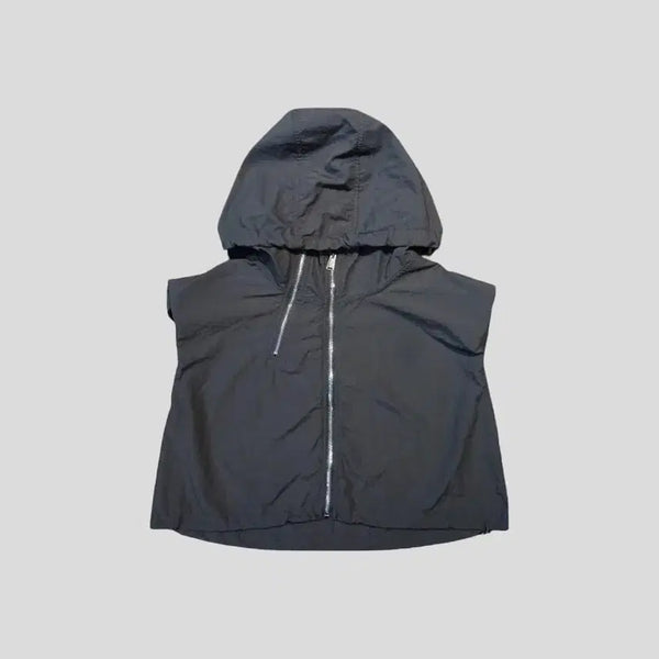 [BUNJANG] Vintage Charcoal Asymmetrical Zipper Cropped Hooded Sleeveless Top / 빈티지 차콜 언발란스 지퍼 키치 스트릿 크롭 후드 슬리브리스 민소매 나시