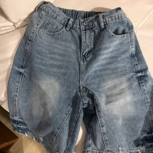 [BUNJANG] Light Wash Denim Roll-Up Shorts / (새상품 연청 데님 숏팬츠 롤업 워싱