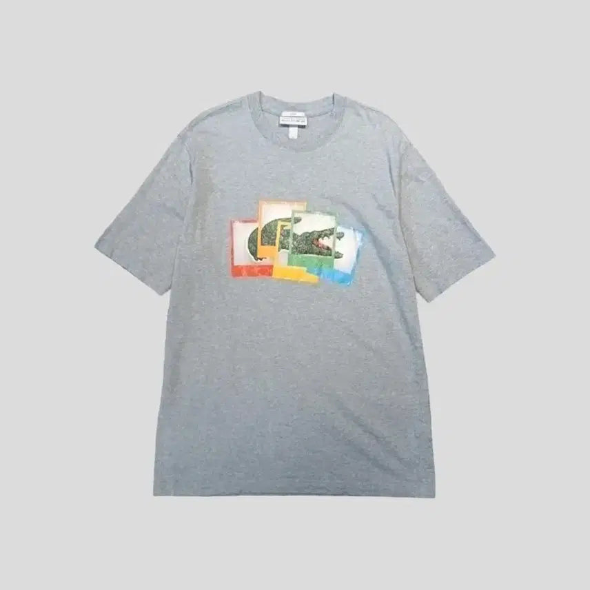 [BUNJANG] Lacoste x Polaroid Grey Photo Croc Logo Cotton T-Shirt M / 라코스테 X 폴라로이드 그레이 포토 크록 로고프린팅 코튼 반팔 티셔츠 M