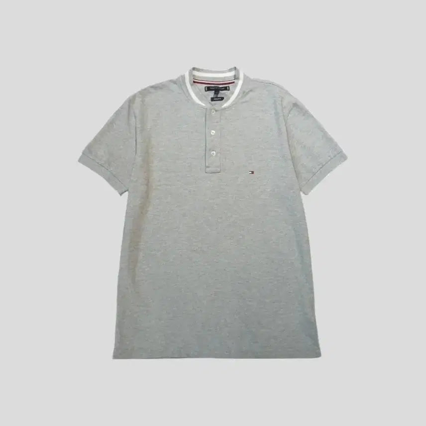 [BUNJANG] Tommy Hilfiger Grey White Mini Logo Half-Button Pique Polo Shirt / 타미힐피거 그레이 화이트 미니 로고 하프버튼 PK 피케 아메카지 레귤러핏