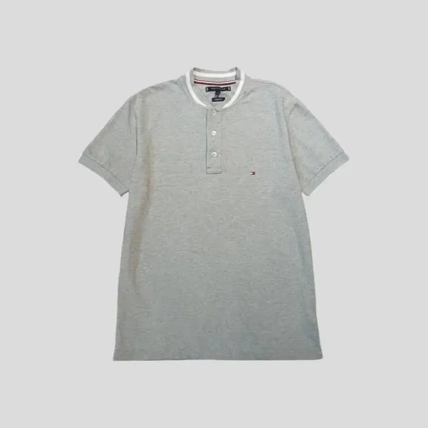 [BUNJANG] Tommy Hilfiger Grey White Mini Logo Half-Button Pique Polo Shirt / 타미힐피거 그레이 화이트 미니 로고 하프버튼 PK 피케 아메카지 레귤러핏