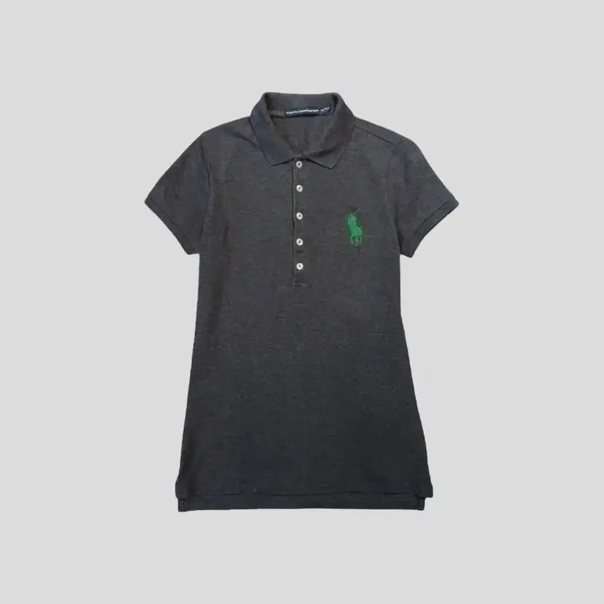 [BUNJANG] Polo Ralph Lauren Sport Charcoal Green Pony Half-Button Collar Neck Short Sleeve T-Shirt / 폴로랄프로렌 스포츠 차콜 그린포니 하프버튼 카라넥 반팔 티셔츠 WOMAN
