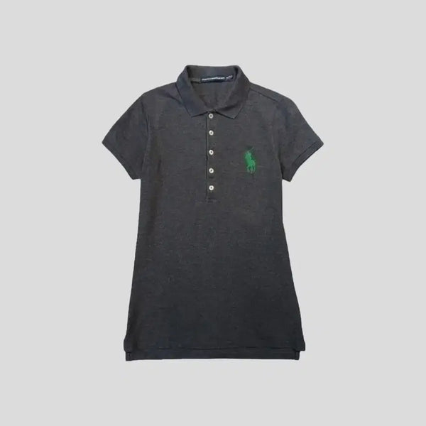 [BUNJANG] Polo Ralph Lauren Sport Charcoal Green Pony Half-Button Collar Neck Short Sleeve T-Shirt / 폴로랄프로렌 스포츠 차콜 그린포니 하프버튼 카라넥 반팔 티셔츠 WOMAN