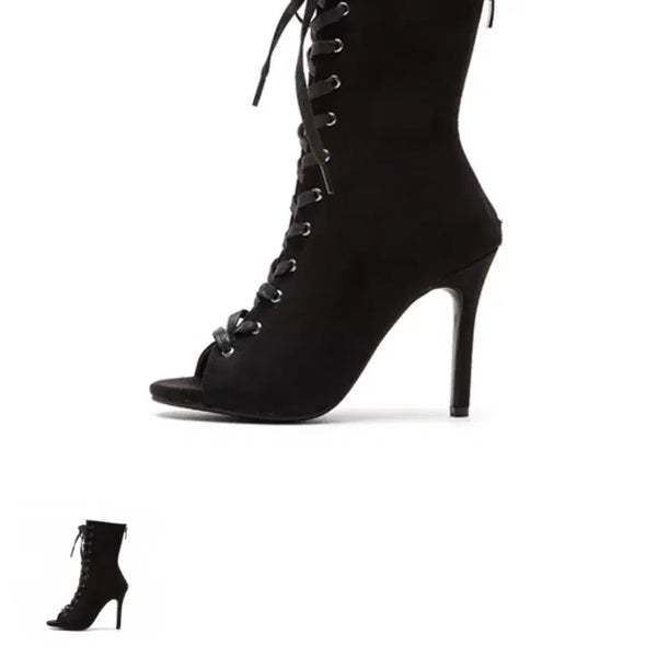 [BUNJANG] Shimizuhill Suede Lace-Up Open-Toe Heels (245 Black) / 시미즈힐 스웨이드 레이스업 오픈토힐