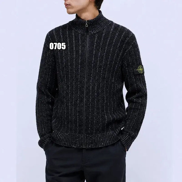 [BUNJANG] Stone Island Zipper Knit Black / XL 스톤 아일랜드 와펜 블랙 골지 니트 집업
