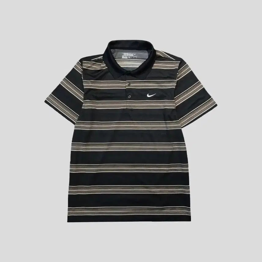 [BUNJANG] Nike Golf Dri-FIT Pique Polo Shirt / 나이키 골프 블랙 베이지 스트라이프 화이트 스우시 로고 드라이핏 카라넥