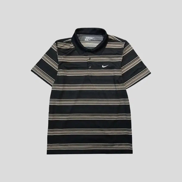 [BUNJANG] Nike Golf Dri-FIT Pique Polo Shirt / 나이키 골프 블랙 베이지 스트라이프 화이트 스우시 로고 드라이핏 카라넥