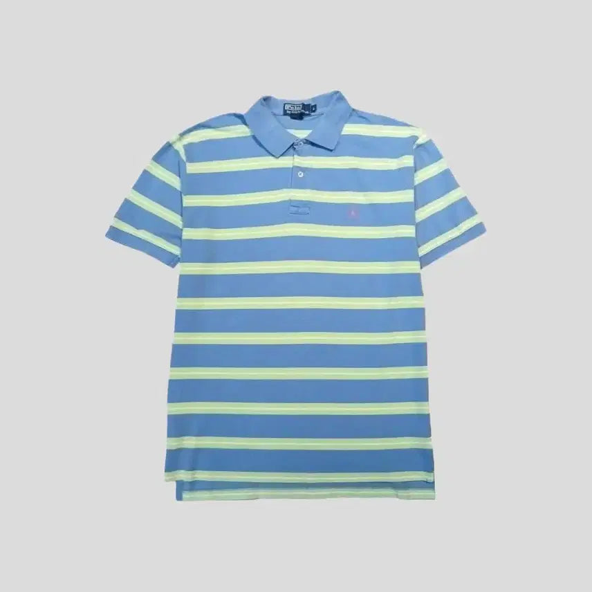[BUNJANG] Polo Ralph Lauren Sky Blue Stripe Pink Pony Pique Polo Shirt / 폴로랄프로렌 스카이블루 소라색 그린 스트라이프 핑크포니 PK 피케 카라넥