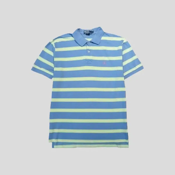 [BUNJANG] Polo Ralph Lauren Sky Blue Stripe Pink Pony Pique Polo Shirt / 폴로랄프로렌 스카이블루 소라색 그린 스트라이프 핑크포니 PK 피케 카라넥