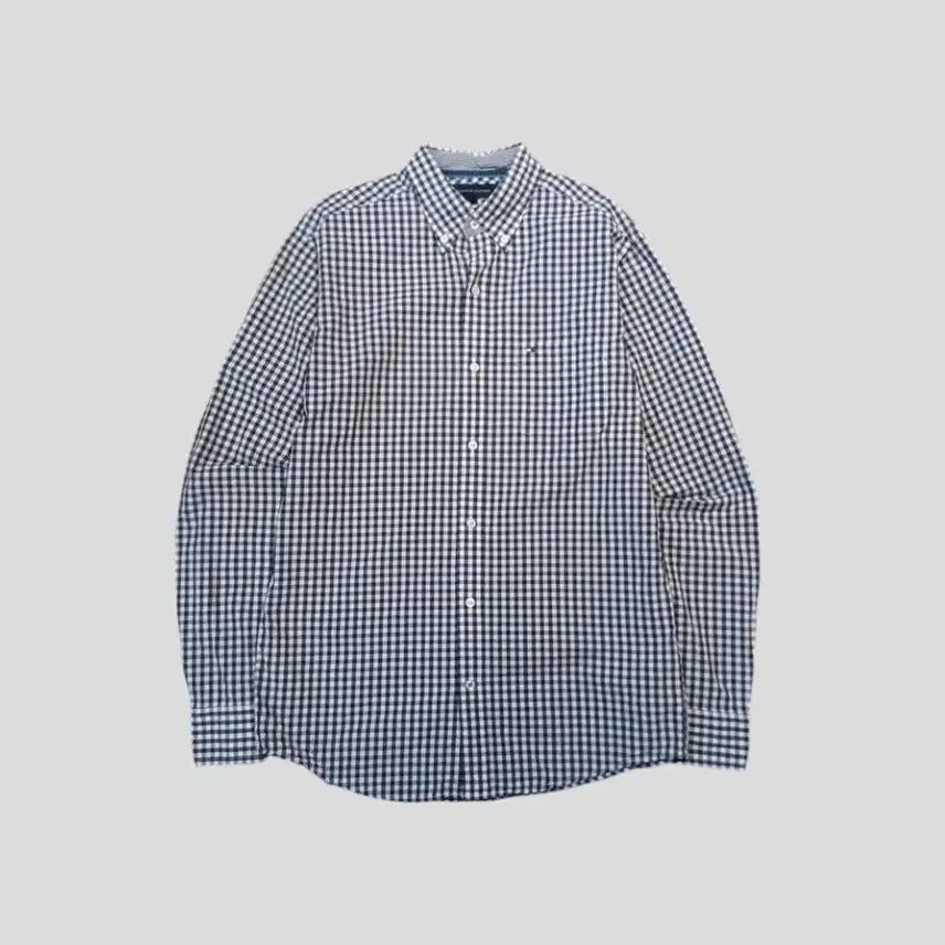 [BUNJANG] Tommy Hilfiger Gingham Check Button-Down Shirt / 타미힐피거 네이비 화이트 블랙 배색 깅엄체크 로고 빈티지핏 버튼다운 체스