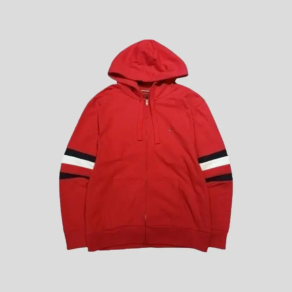 [BUNJANG] Tommy Hilfiger Red Multi-Color Block Cotton Sweat Hoodie Zip-Up XL / 타미힐피거 레드 멀티컬러 배색 코튼 스웻 후드집업 새상품 XL