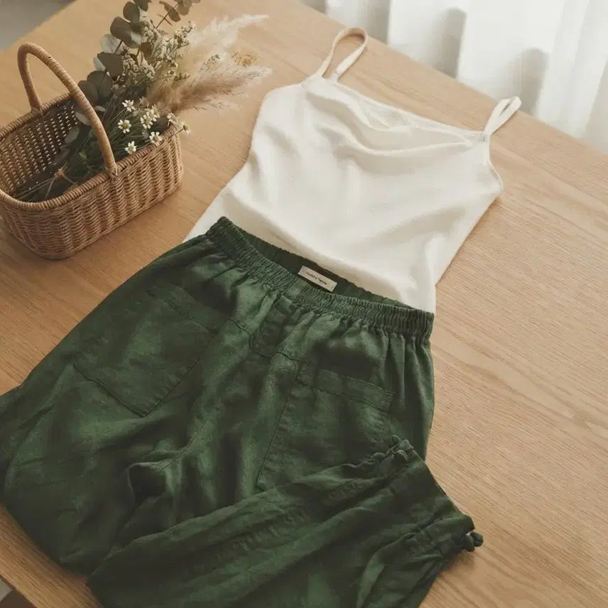 [BUNJANG] Linen Blend Summer Wide Pants (Khaki/Green) / 린넨 혼방 여름 와이드 팬츠 (카키/그린) - 편안하고 시원해요
