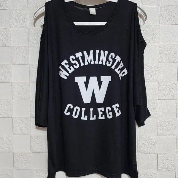 [BUNJANG] Westminster University Printed Off-Shoulder T-Shirt / 웨스트민스터 대학 프린팅 오프숄더 티셔츠