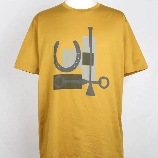 [BUNJANG] Hermes Yellow Horseshoe Pattern Short Sleeve T-Shirt / 에르메스 옐로우 말발굽 패턴 반팔티