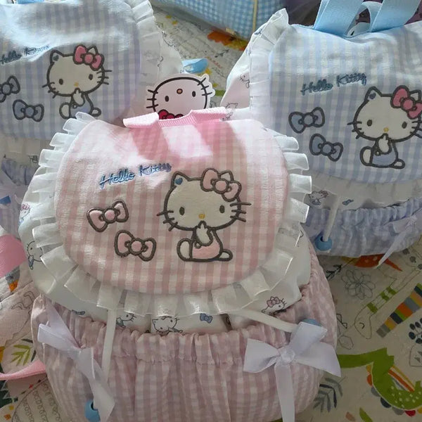 [BUNJANG] Hello Kitty Pink/Blue Check Backpack / (새상품) 헬로키티 핑크/블루 체크 백팩