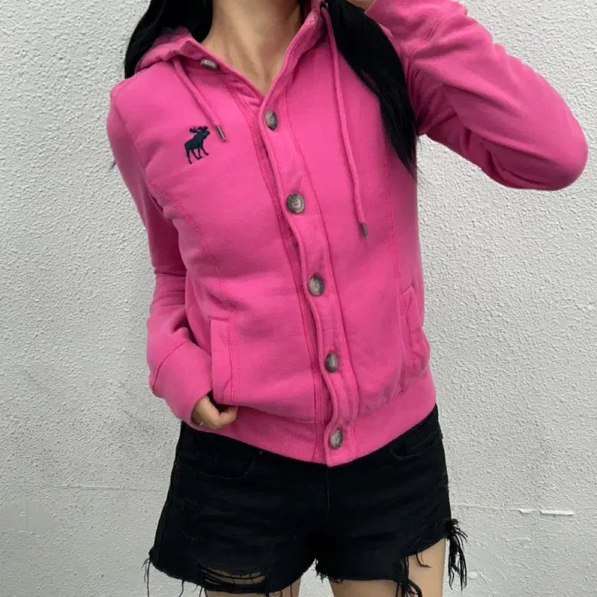 [BUNJANG] Abercrombie & Fitch Reindeer Logo Pink Hooded Jacket S / 아베크롬비 순록로고 핑크 후드자켓 S