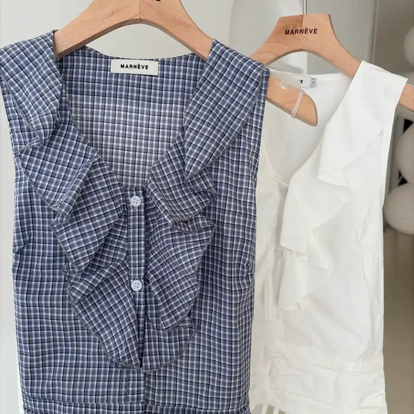 [BUNJANG] Sheer Halter Frill Sleeveless Blouse / 시어 홀터 프릴 나시 블라우스 장원영st 레이스 나시