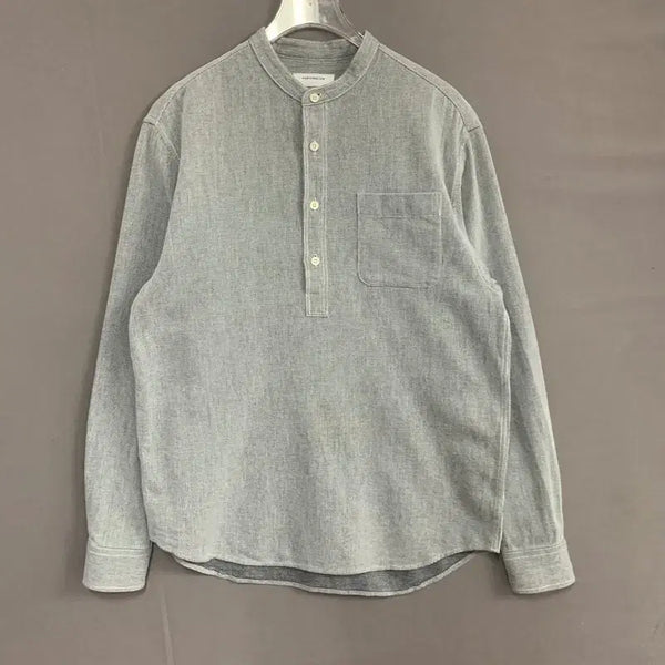 [BUNJANG] Customellow Plaid Pattern Henley Neck Pocket Shirt / M 커스텀멜로우 잔체크 패턴 헨리넥 포켓 셔츠