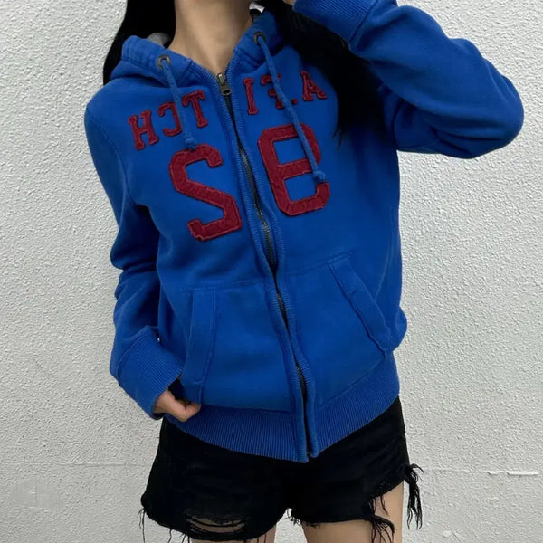 [BUNJANG] Abercrombie Center Logo Blue Hoodie Zip-up S / 아베크롬비 센터로고 블루 후드집업 S
