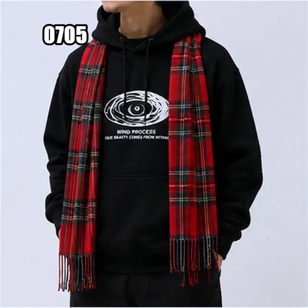 [BUNJANG] L Oversized Check Graphic Hoodie T-Shirt / L 오버핏 체크무늬 머플러 그래픽 후드 티셔츠 새상품