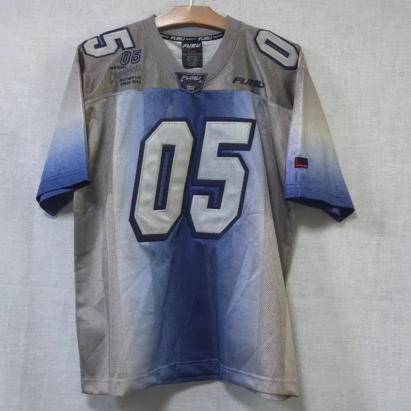 [BUNJANG] FUBU Authentic Y2K Hip Hop Football Jersey Silver Blue Gradient / 미사용품) FUBU 후부 정품 풋볼 져지 Y2K 힙합 반팔 여름 티셔츠