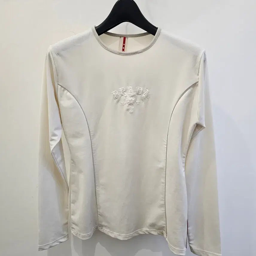 [BUNJANG] Prada Vintage Long Sleeve T-Shirt Ivory Cotton Blend / 프라다 긴팔 티셔츠 아이보리