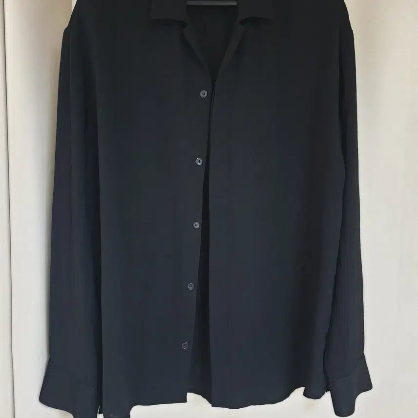 [BUNJANG] Drawfit Linen Hidden Open Collar Shirt Black / [M(루즈핏 100 정도)] 드로우핏 린넨 히든 오픈카라 셔츠 블랙