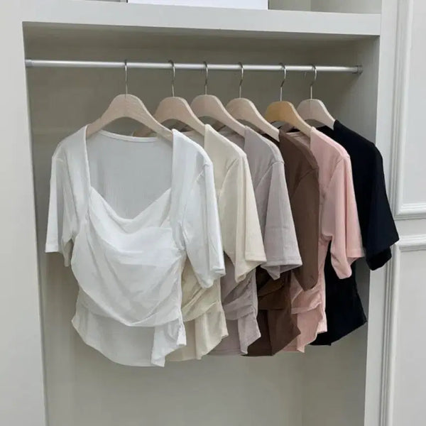 [BUNJANG] Hati66 Shasha Bolero Short-Sleeved T-Shirt Cream / 하티66 샤샤 볼레로 반팔 티셔츠 크림