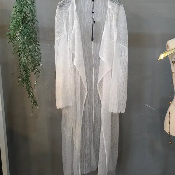 [BUNJANG] Emporio Armani White Pleated Cardigan Women's / 엠포리오 아르마니 가디건 화이트 플리츠 여성 이태리산