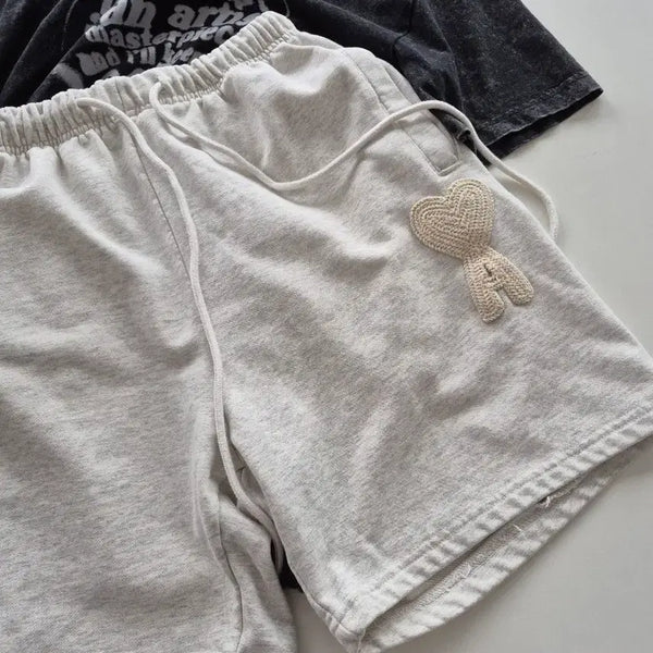 [BUNJANG] Heart Applique Sweatshirt Material Shorts / 하트 와펜 맨투맨소재 반바지(MT5