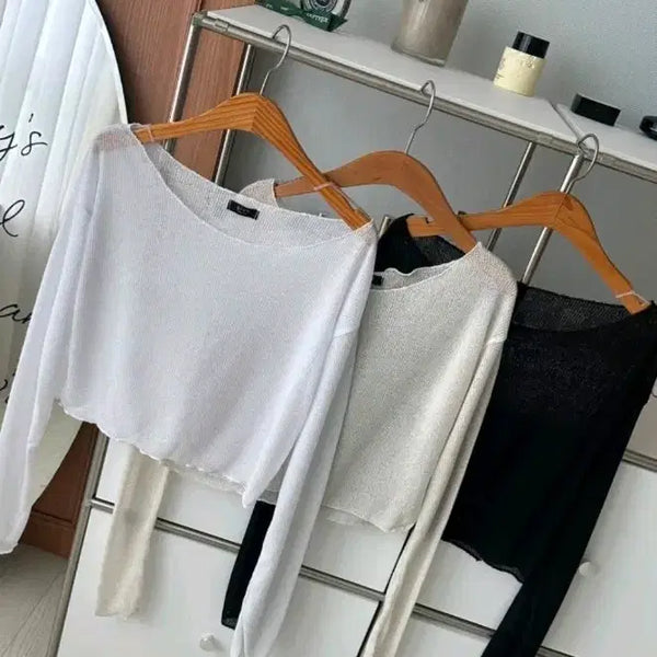 [BUNJANG] Summer Linen Off-Shoulder Knit Set (Ivory, Black) / 2장세트 썸머 린넨 오프숄더 여름니트 아이보리 블랙 일괄판매 새상품 (가격내림)