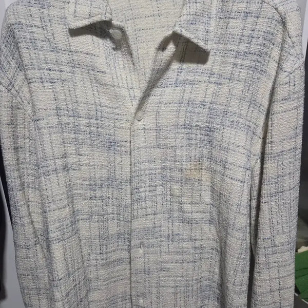 [BUNJANG] Time Homme Ivory Blue Tweed Shirt / 타임옴므 아이보리 블루 트위드 셔츠