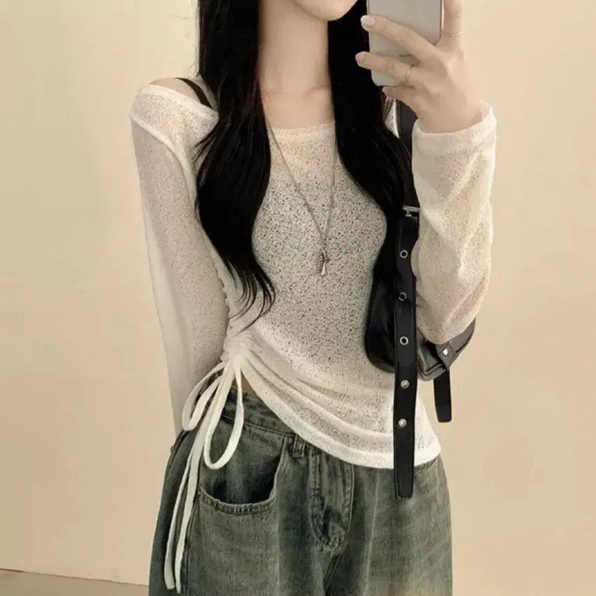 [BUNJANG] Sheer Loose Fit Summer Long Sleeve Knit / 시스루 여름니트 루즈핏 여름긴팔니트 살안타템