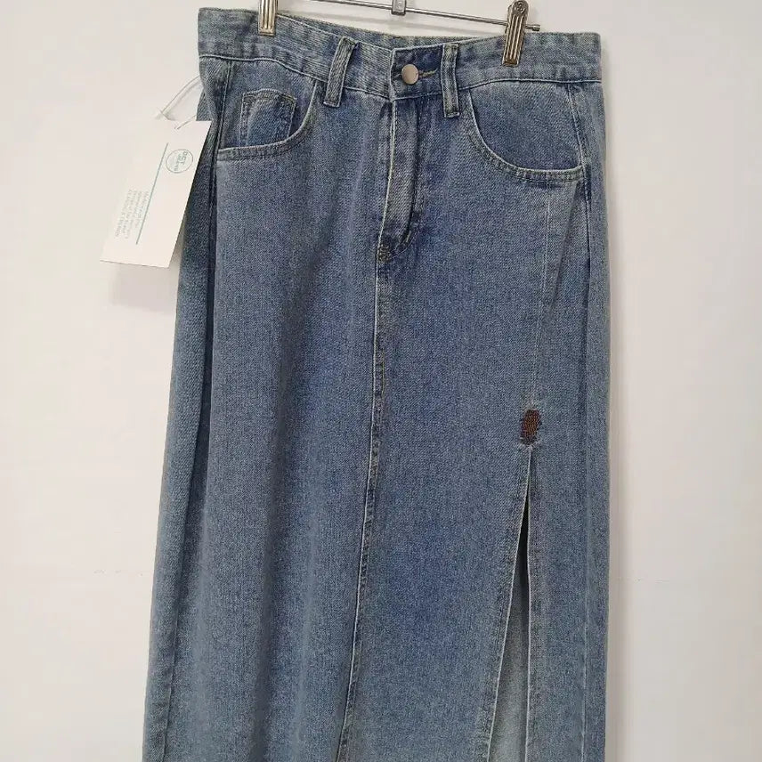 [BUNJANG] Blue Denim Front Slit Long Skirt Size 27 / 청 데님 앞트임 롱 스커트 27인치 새제품