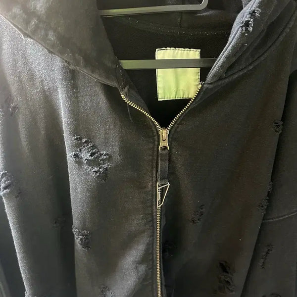 [BUNJANG] Under My Car Otter Damage Hooded Zip-up Black / [2] 언더마이카 오터 데미지 후드집업 블랙