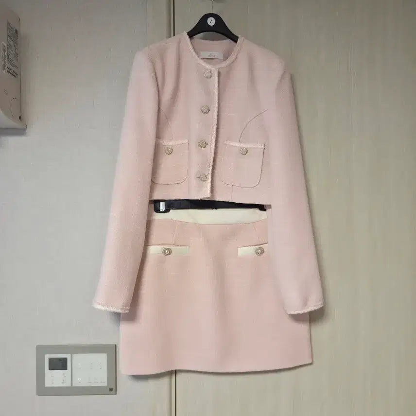 [BUNJANG] LOAR Pink Tweed Jacket + Pink Skirt Set / 로아르 핑크 트위드 자켓+핑크 스커트