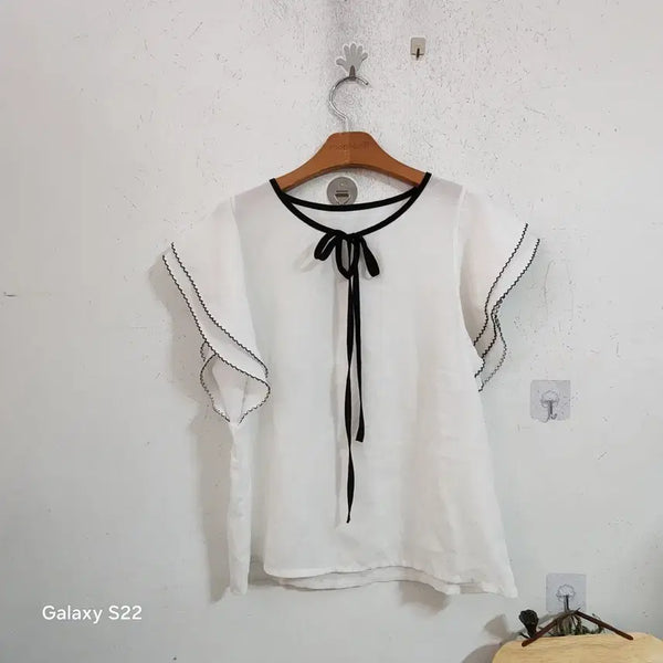 [BUNJANG] Black Point Ribbon Blouse / 블랙 포인트 리본 블라우스