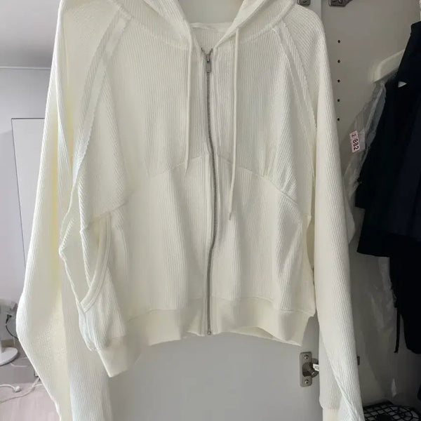 [BUNJANG] Tanatt Essential Waffle Zip-Up Hoodie Ivory / 새상품) 타낫 에센셜 와플 후드집업 아이보리